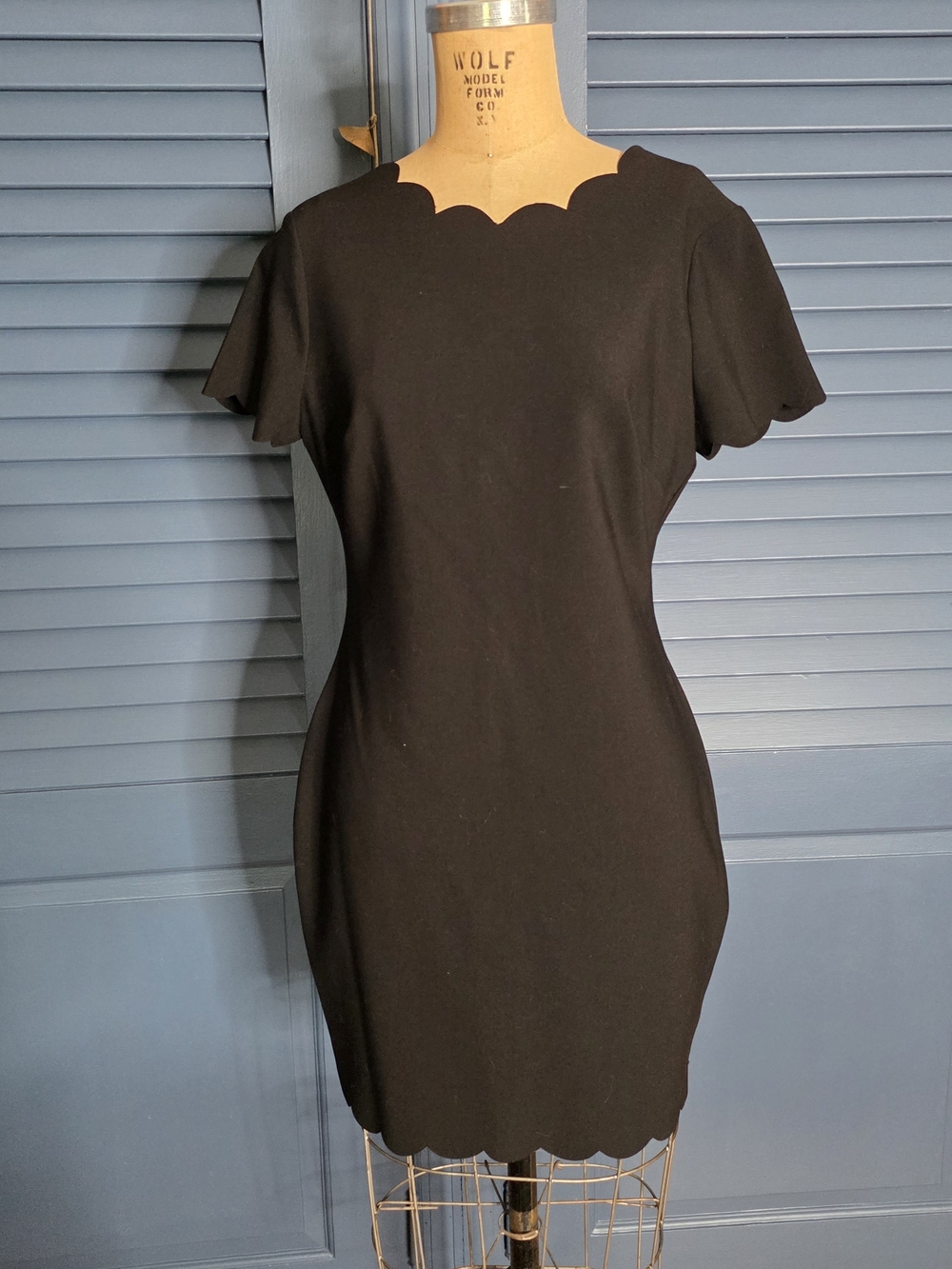 Black Scallop-Edge Short Sleeve Dress